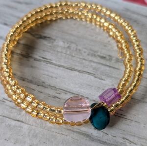 Handmade gold seed bead memory wire wrap bracelet